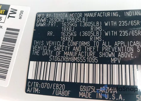 2021 Toyota Highlander Xle from USA, damaged, VIN 5TDGZRBH8MS551095